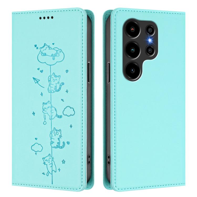 For Blackview Wave 10 Cute Cats Embossed Magnetic RFID Vegan Leather Phone Case