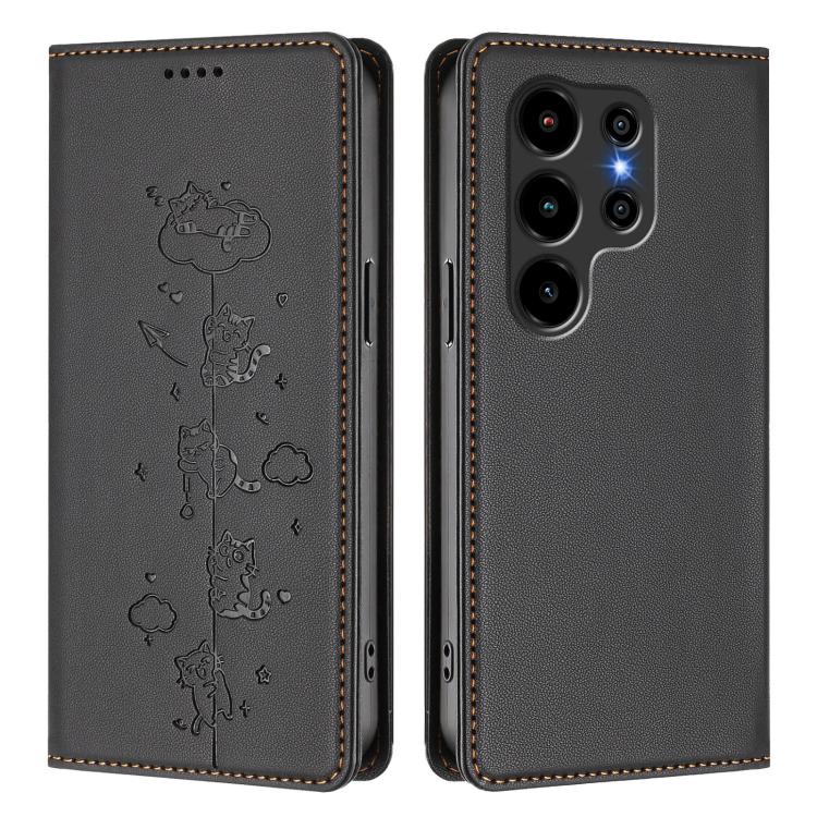 For Blackview Wave 10 Cute Cats Embossed Magnetic RFID Vegan Leather Phone Case