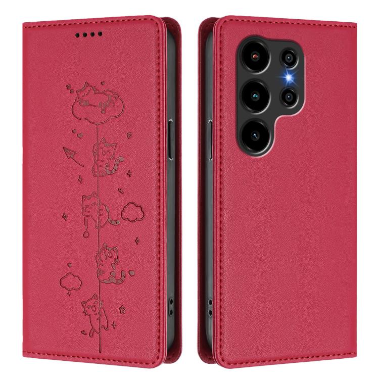 For Blackview Wave 10 Cute Cats Embossed Magnetic RFID Vegan Leather Phone Case