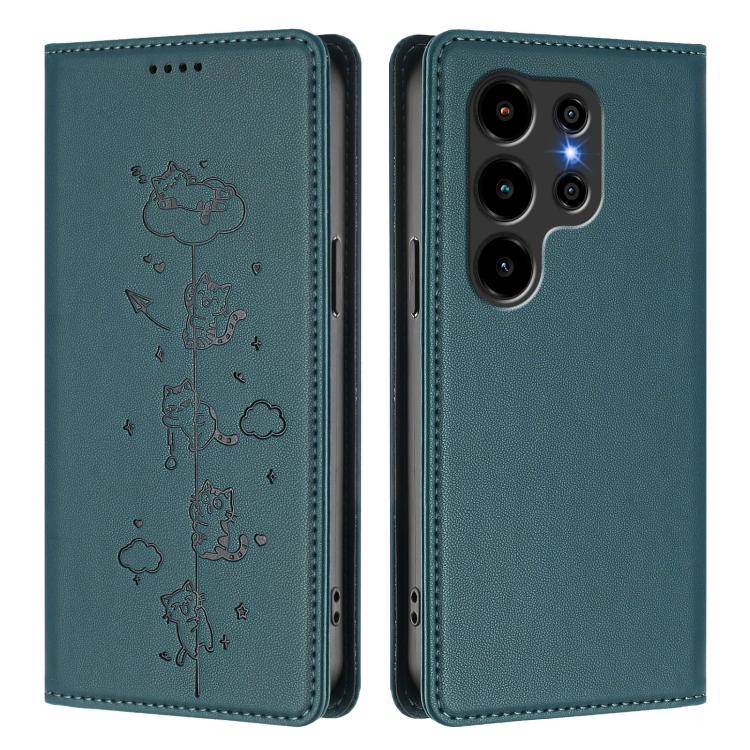 For Blackview Wave 10 Cute Cats Embossed Magnetic RFID Vegan Leather Phone Case