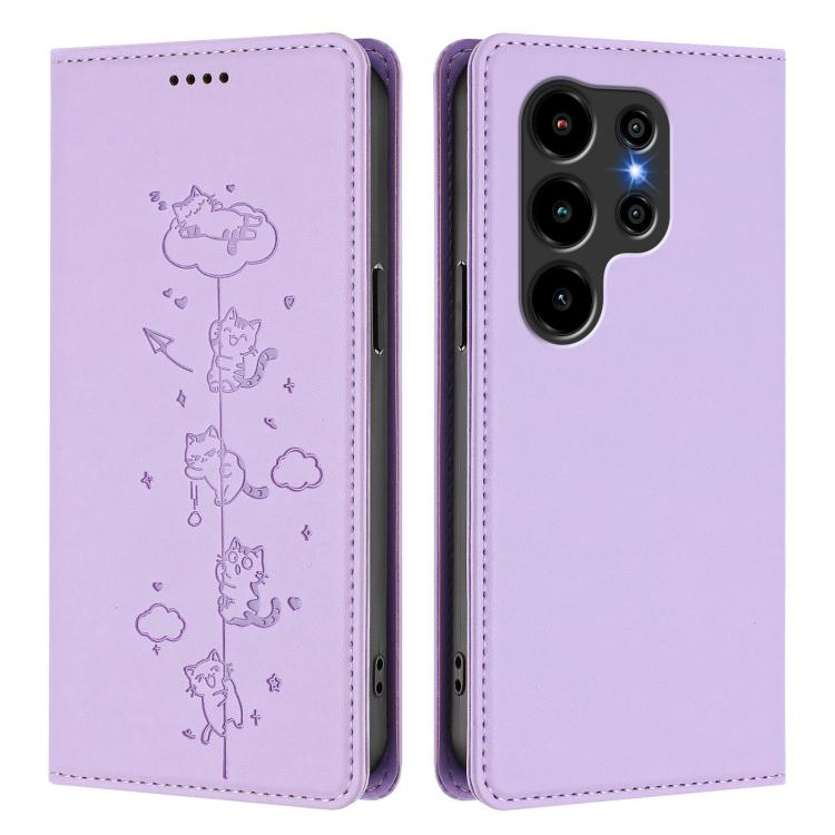 For Blackview Wave 10 Cute Cats Embossed Magnetic RFID Vegan Leather Phone Case