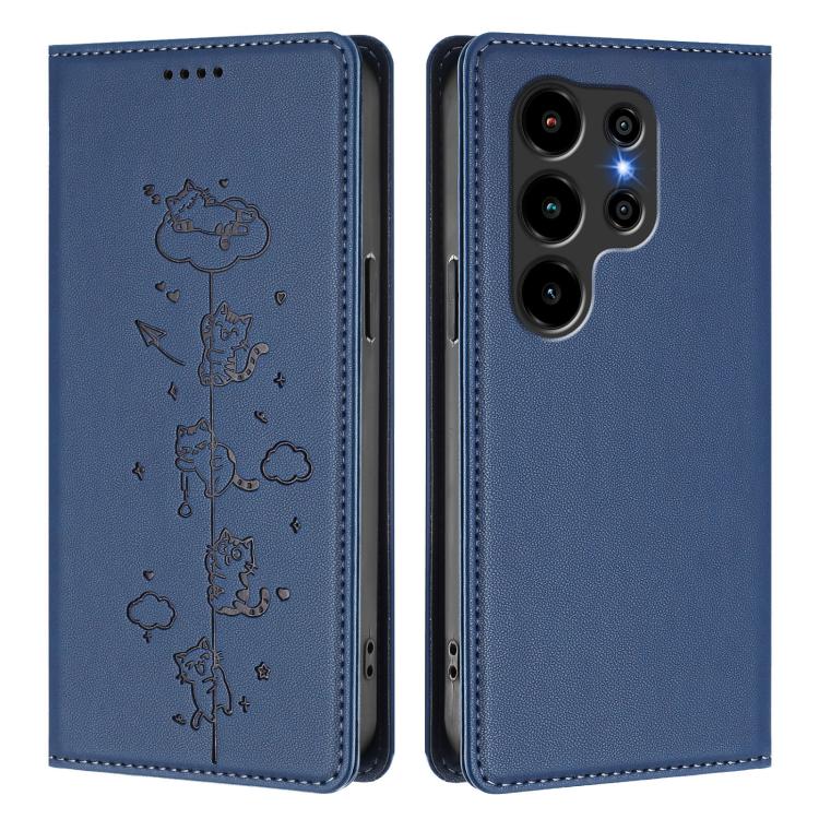 For Blackview Wave 10 Cute Cats Embossed Magnetic RFID Vegan Leather Phone Case