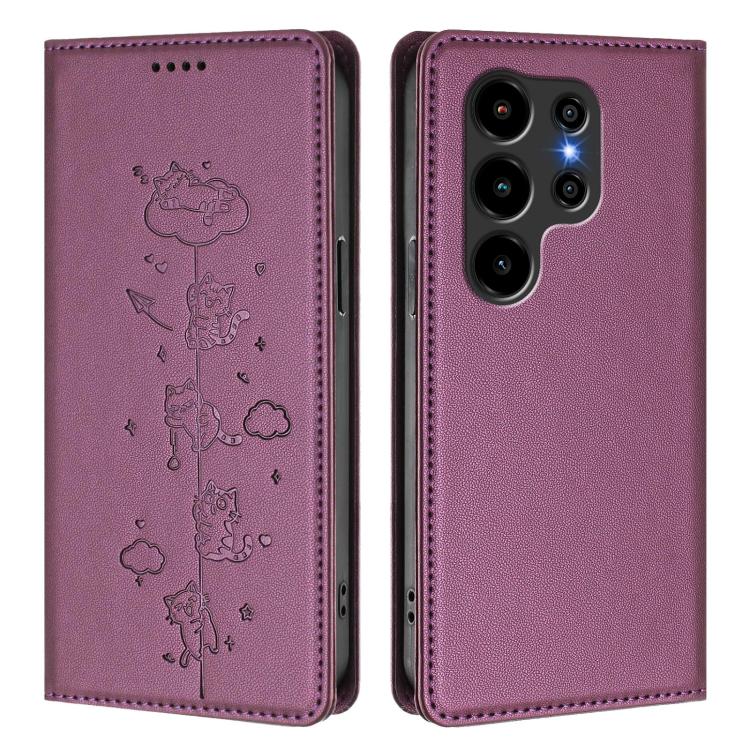 For Blackview Wave 10 Cute Cats Embossed Magnetic RFID Vegan Leather Phone Case