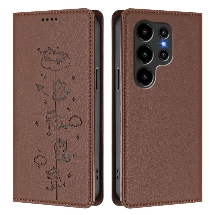 For Blackview Wave 10 Cute Cats Embossed Magnetic RFID Vegan Leather Phone Case
