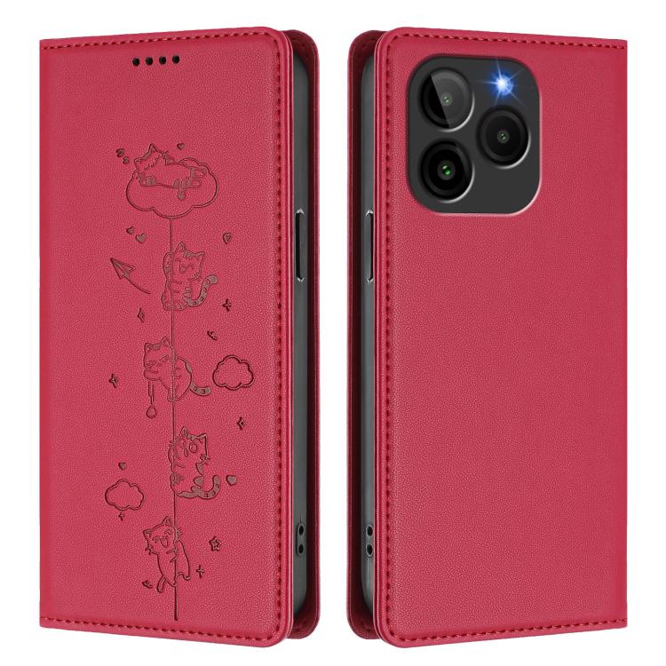 For BLU Bold K10 / BLU G54 Cute Cats Embossed Magnetic RFID Vegan Leather Phone Case