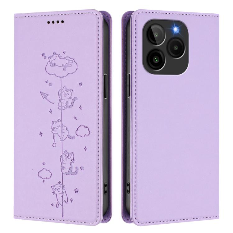 For BLU Bold K10 / BLU G54 Cute Cats Embossed Magnetic RFID Vegan Leather Phone Case