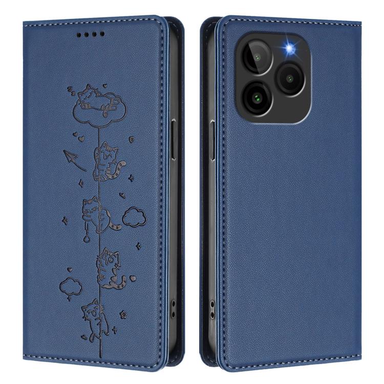 For BLU Bold K10 / BLU G54 Cute Cats Embossed Magnetic RFID Vegan Leather Phone Case