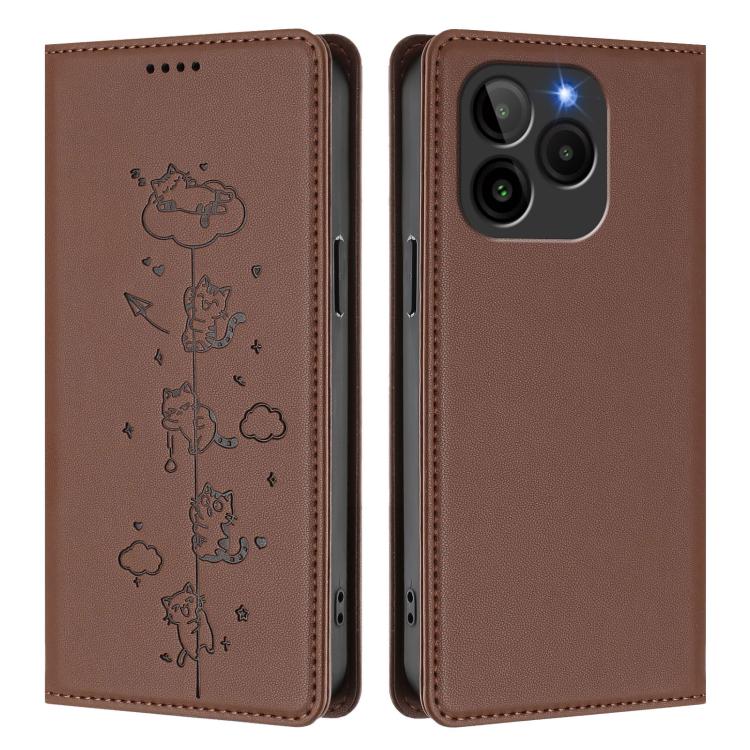 For BLU Bold K10 / BLU G54 Cute Cats Embossed Magnetic RFID Vegan Leather Phone Case