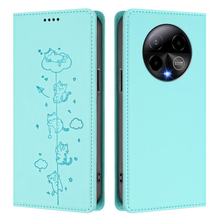 For BLU Bold K50 Cute Cats Embossed Magnetic RFID Vegan Leather Phone Case