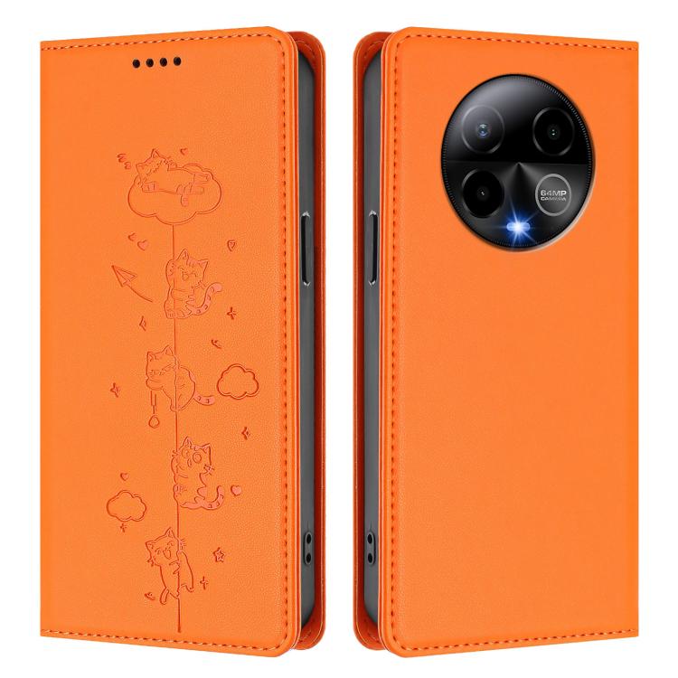 For BLU Bold K50 Cute Cats Embossed Magnetic RFID Vegan Leather Phone Case