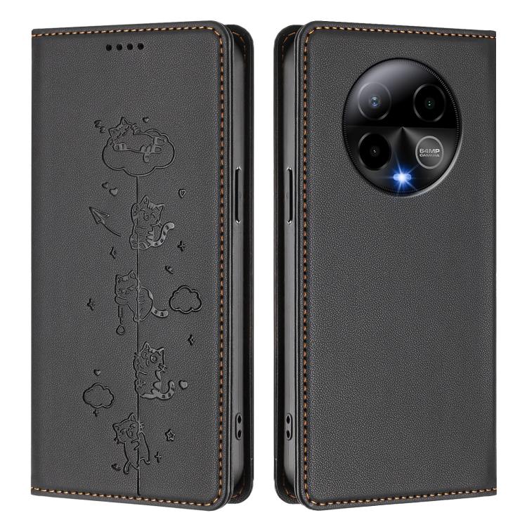 For BLU Bold K50 Cute Cats Embossed Magnetic RFID Vegan Leather Phone Case