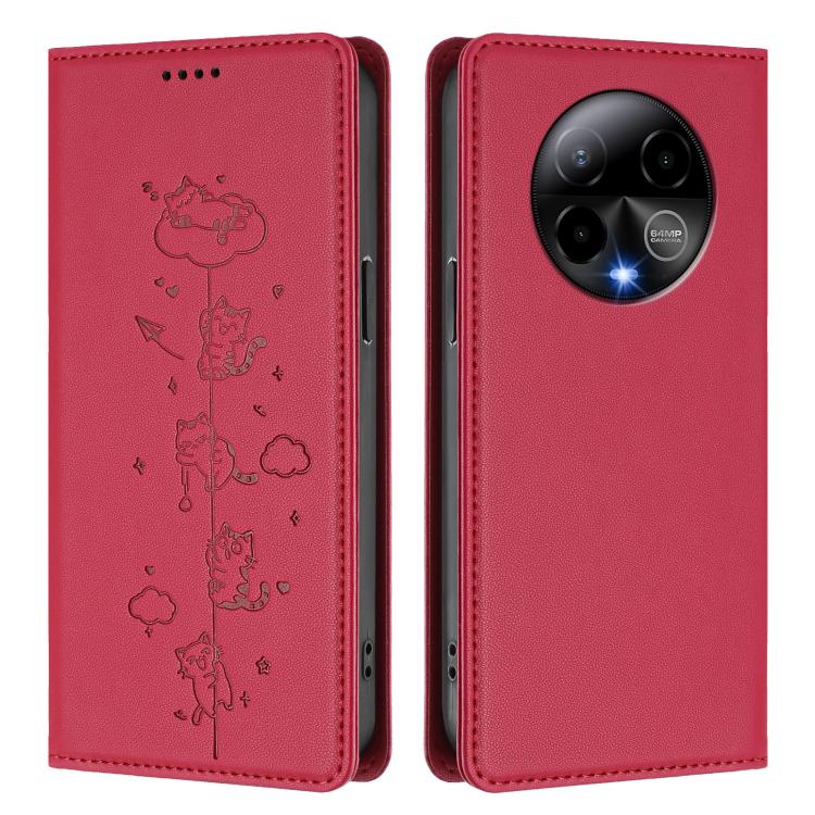 For BLU Bold K50 Cute Cats Embossed Magnetic RFID Vegan Leather Phone Case