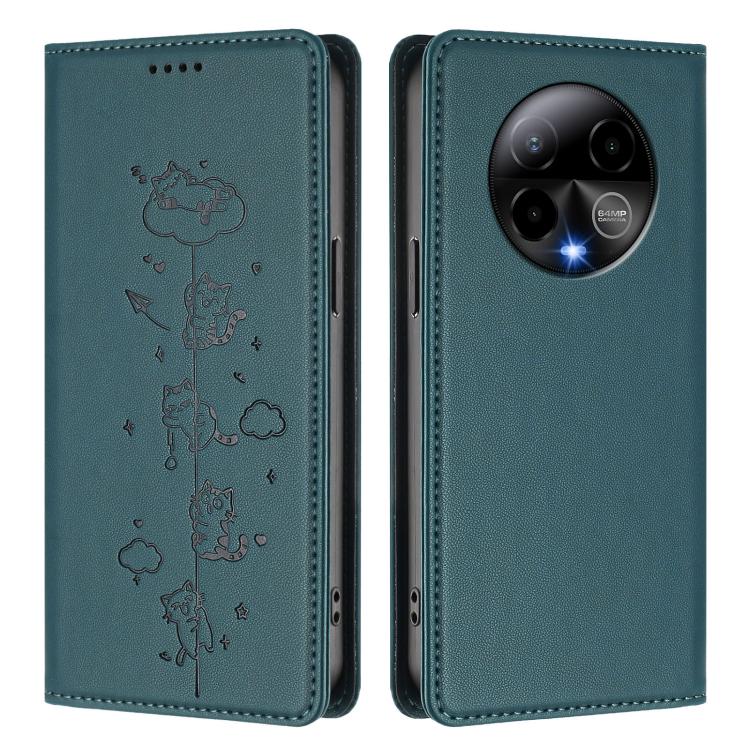 For BLU Bold K50 Cute Cats Embossed Magnetic RFID Vegan Leather Phone Case