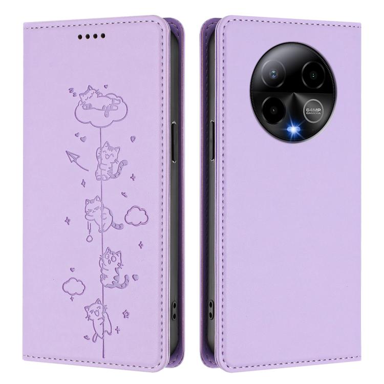 For BLU Bold K50 Cute Cats Embossed Magnetic RFID Vegan Leather Phone Case