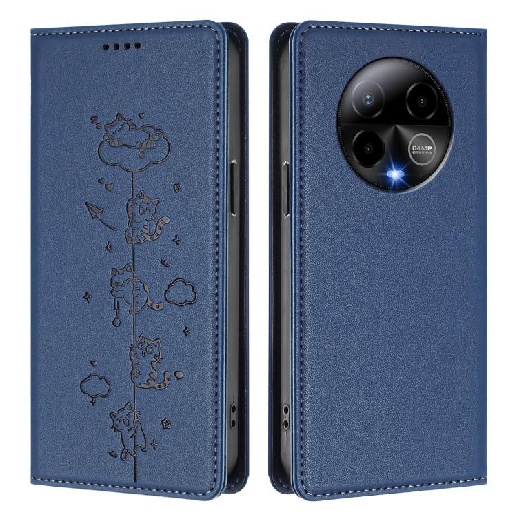 For BLU Bold K50 Cute Cats Embossed Magnetic RFID Vegan Leather Phone Case