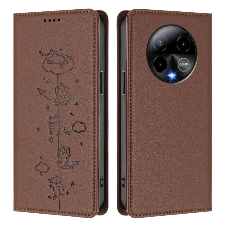 For BLU Bold K50 Cute Cats Embossed Magnetic RFID Vegan Leather Phone Case
