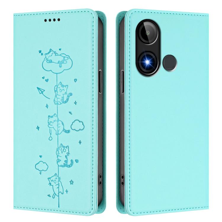 For BLU C9 Cute Cats Embossed Magnetic RFID Vegan Leather Phone Case