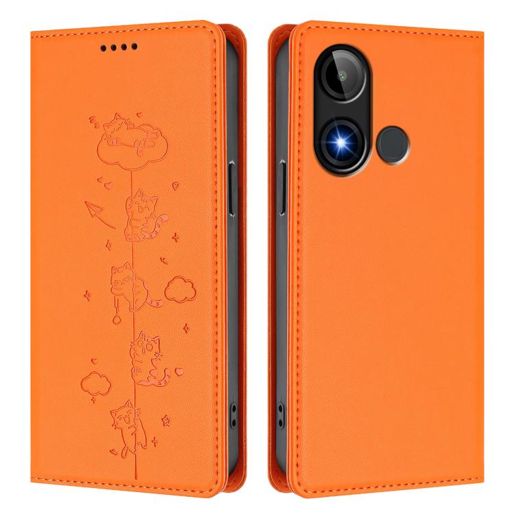 For BLU C9 Cute Cats Embossed Magnetic RFID Vegan Leather Phone Case