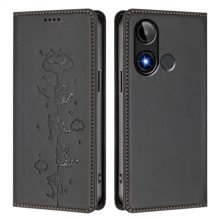 For BLU C9 Cute Cats Embossed Magnetic RFID Vegan Leather Phone Case