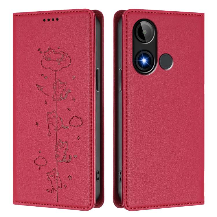 For BLU C9 Cute Cats Embossed Magnetic RFID Vegan Leather Phone Case