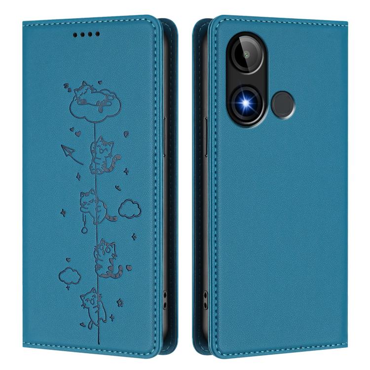 For BLU C9 Cute Cats Embossed Magnetic RFID Vegan Leather Phone Case