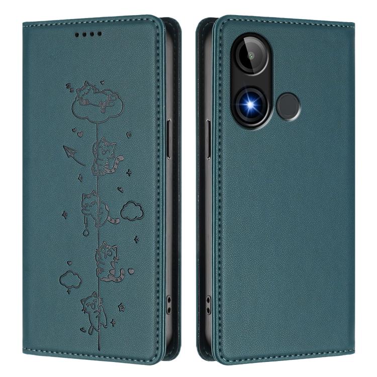 For BLU C9 Cute Cats Embossed Magnetic RFID Vegan Leather Phone Case