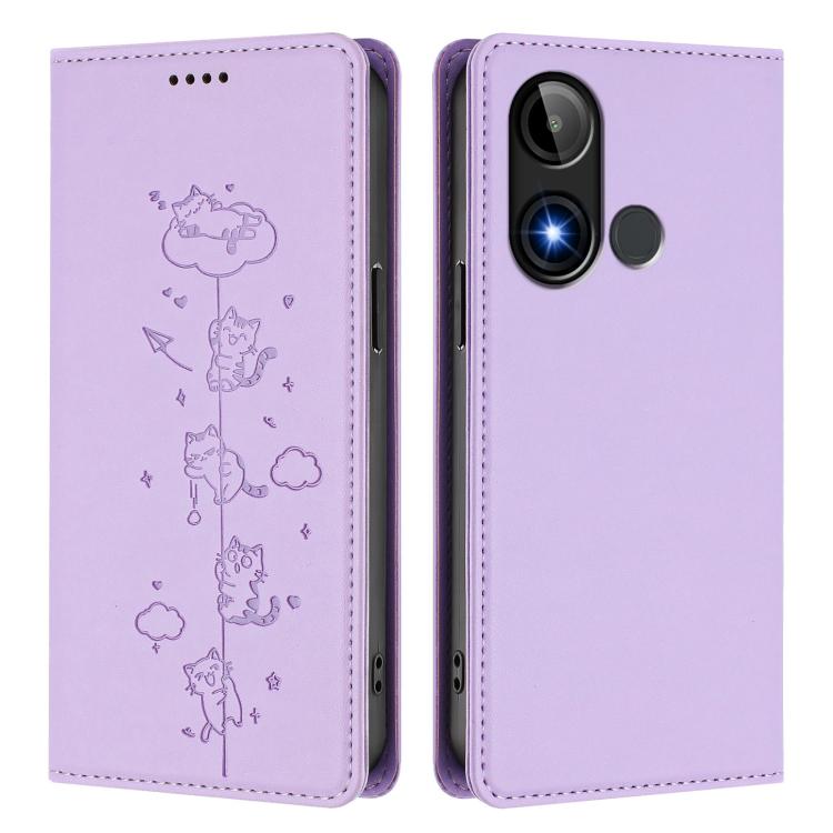 For BLU C9 Cute Cats Embossed Magnetic RFID Vegan Leather Phone Case