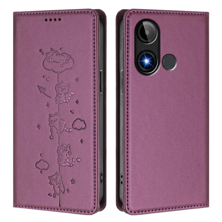 For BLU C9 Cute Cats Embossed Magnetic RFID Vegan Leather Phone Case