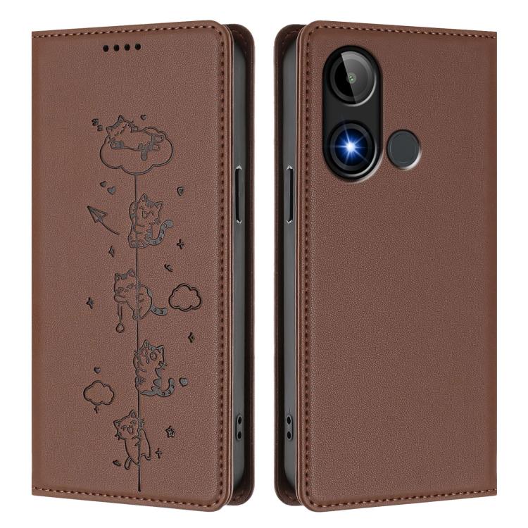 For BLU C9 Cute Cats Embossed Magnetic RFID Vegan Leather Phone Case