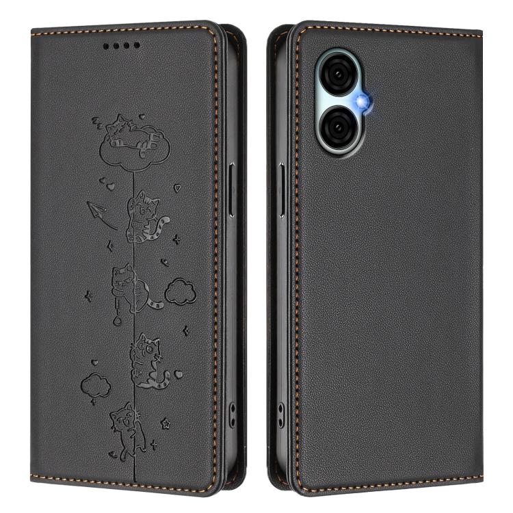 For BLU G53 Cute Cats Embossed Magnetic RFID Vegan Leather Phone Case