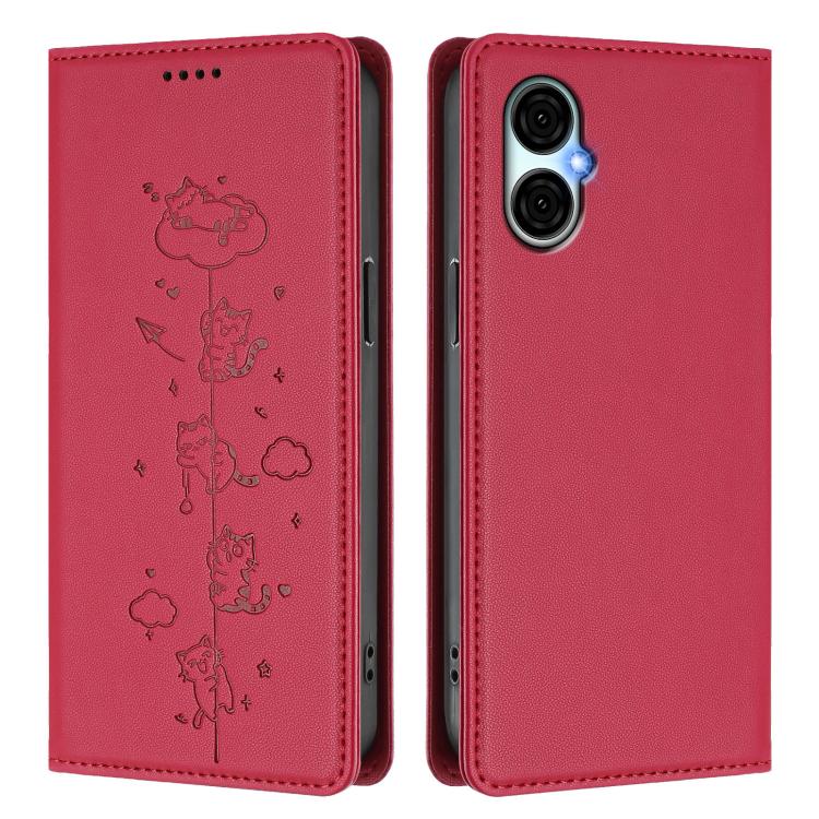 For BLU G53 Cute Cats Embossed Magnetic RFID Vegan Leather Phone Case