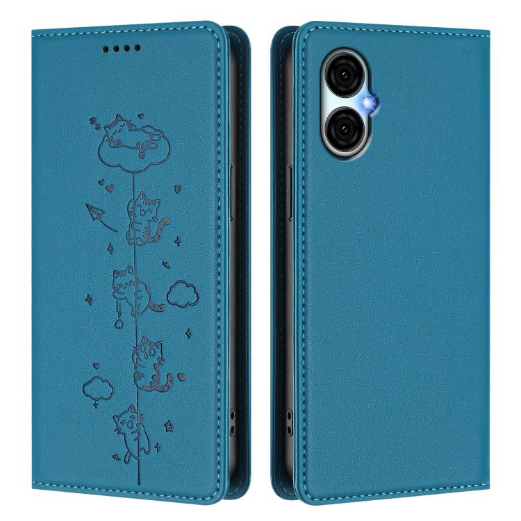 For BLU G53 Cute Cats Embossed Magnetic RFID Vegan Leather Phone Case