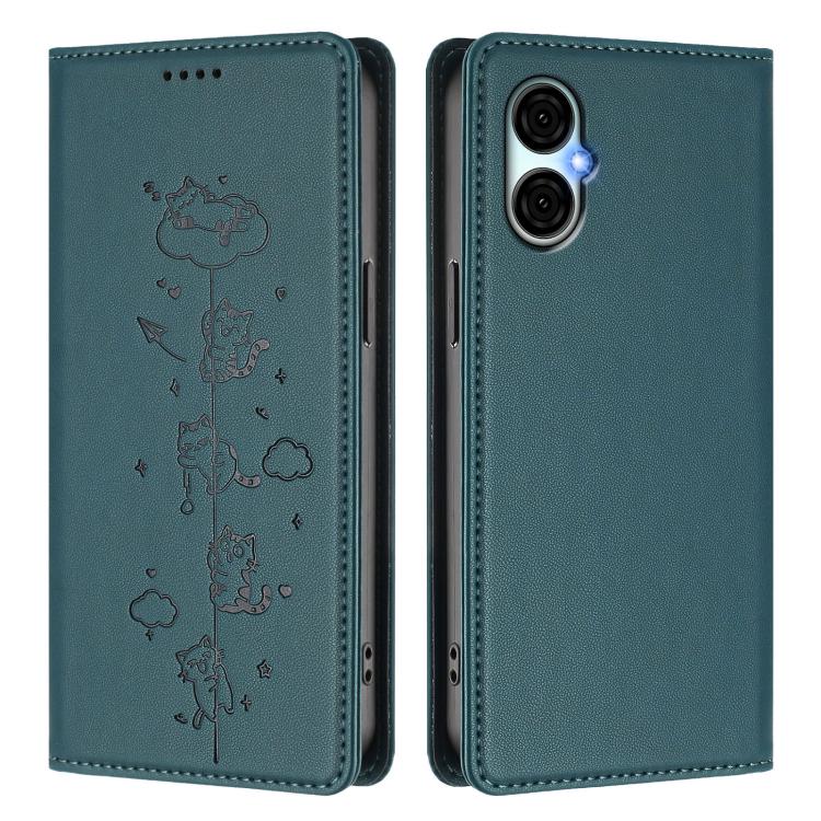 For BLU G53 Cute Cats Embossed Magnetic RFID Vegan Leather Phone Case