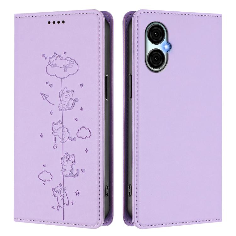 For BLU G53 Cute Cats Embossed Magnetic RFID Vegan Leather Phone Case