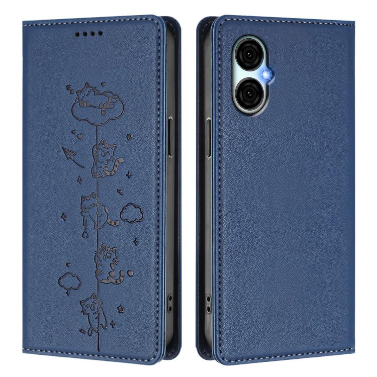For BLU G53 Cute Cats Embossed Magnetic RFID Vegan Leather Phone Case