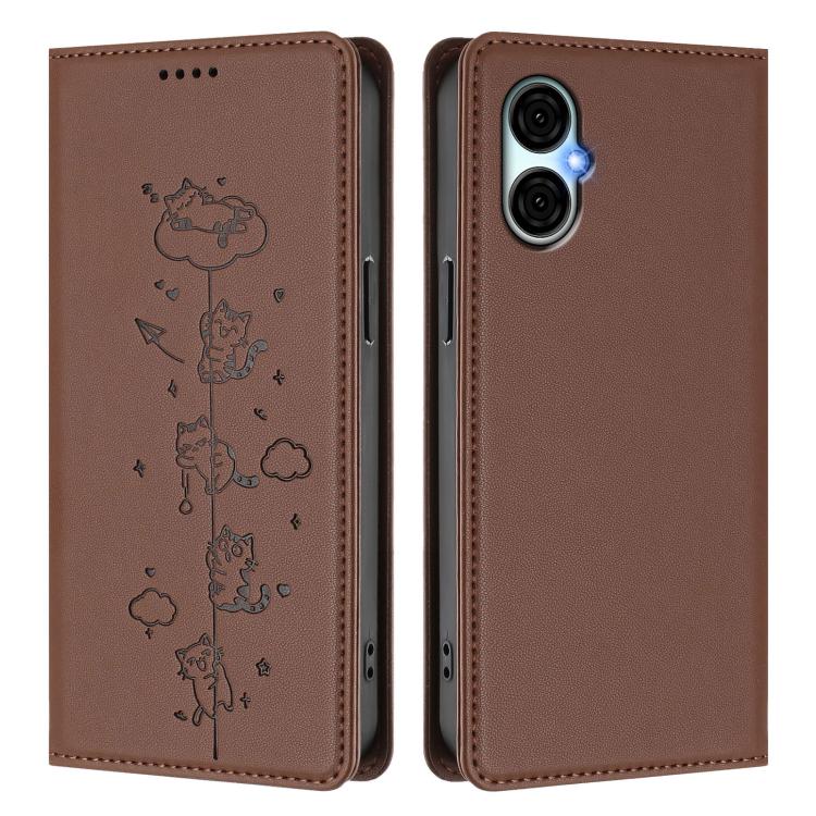 For BLU G53 Cute Cats Embossed Magnetic RFID Vegan Leather Phone Case