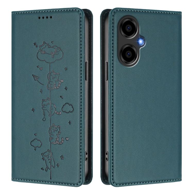 For BLU G64 Cute Cats Embossed Magnetic RFID Vegan Leather Phone Case
