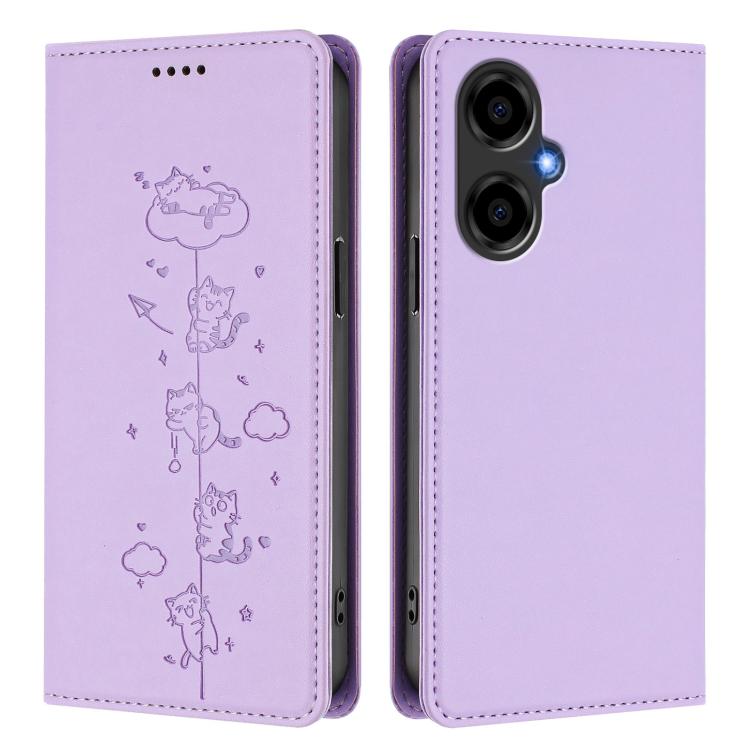 For BLU G64 Cute Cats Embossed Magnetic RFID Vegan Leather Phone Case