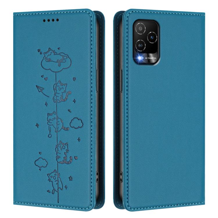 For BLU View 5 Pro Cute Cats Embossed Magnetic RFID Vegan Leather Phone Case