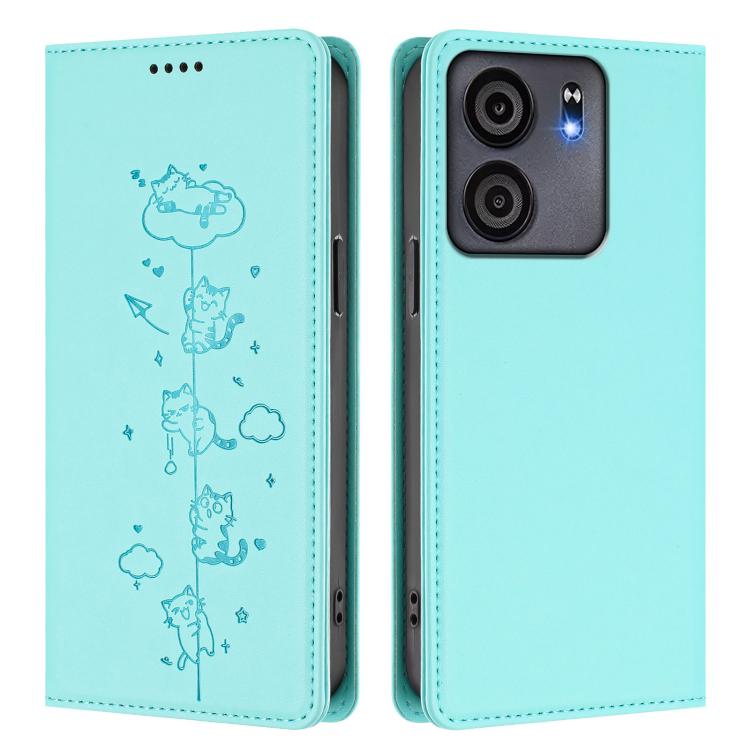 For BLU View 5 Cute Cats Embossed Magnetic RFID Vegan Leather Phone Case