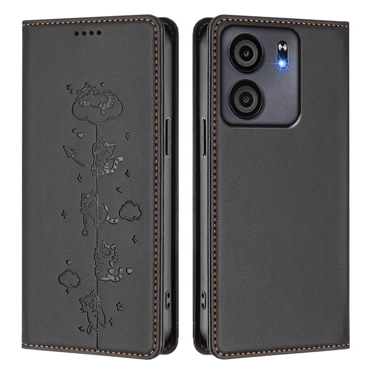 For BLU View 5 Cute Cats Embossed Magnetic RFID Vegan Leather Phone Case