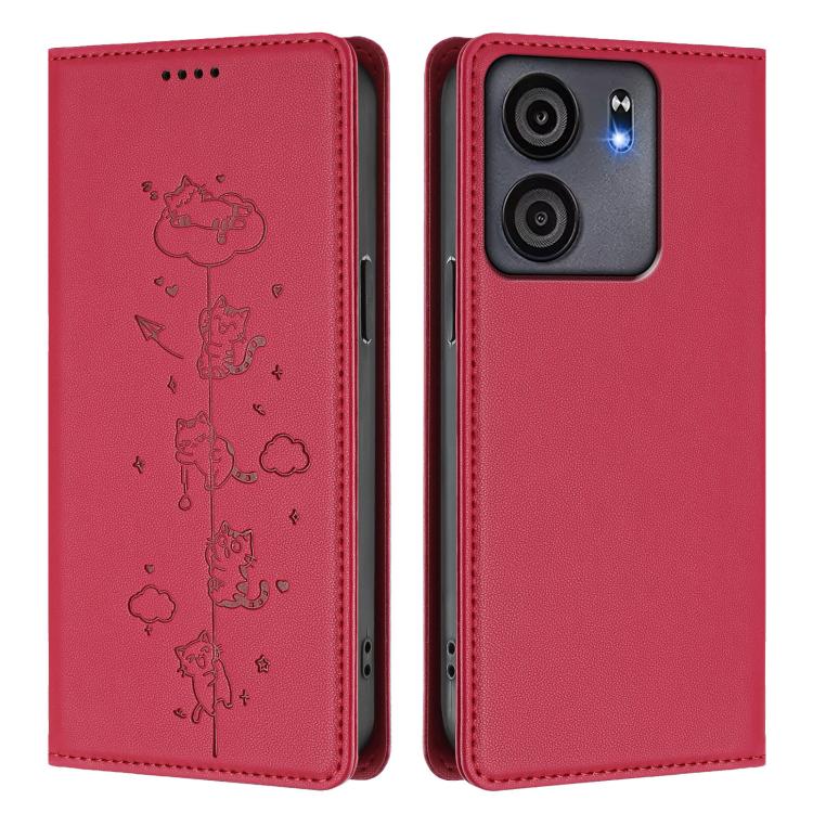 For BLU View 5 Cute Cats Embossed Magnetic RFID Vegan Leather Phone Case