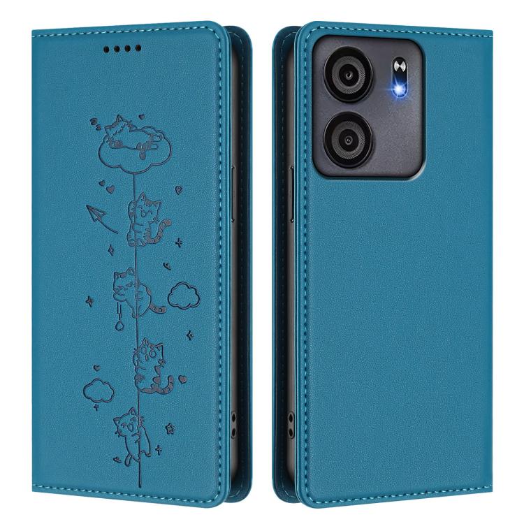 For BLU View 5 Cute Cats Embossed Magnetic RFID Vegan Leather Phone Case