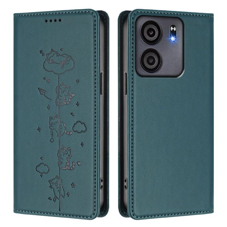 For BLU View 5 Cute Cats Embossed Magnetic RFID Vegan Leather Phone Case