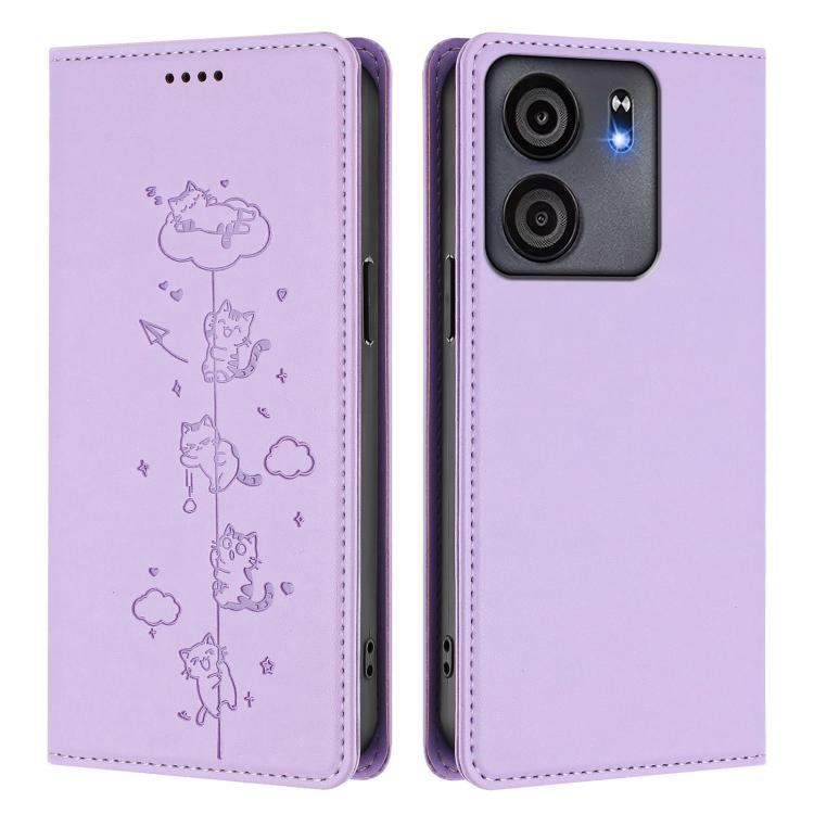 For BLU View 5 Cute Cats Embossed Magnetic RFID Vegan Leather Phone Case