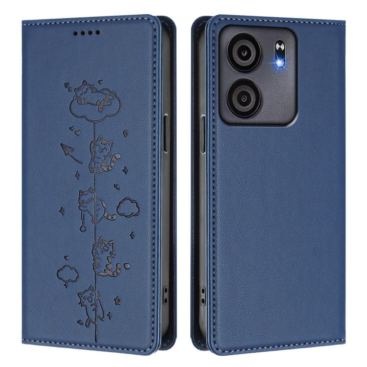 For BLU View 5 Cute Cats Embossed Magnetic RFID Vegan Leather Phone Case