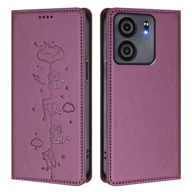 For BLU View 5 Cute Cats Embossed Magnetic RFID Vegan Leather Phone Case