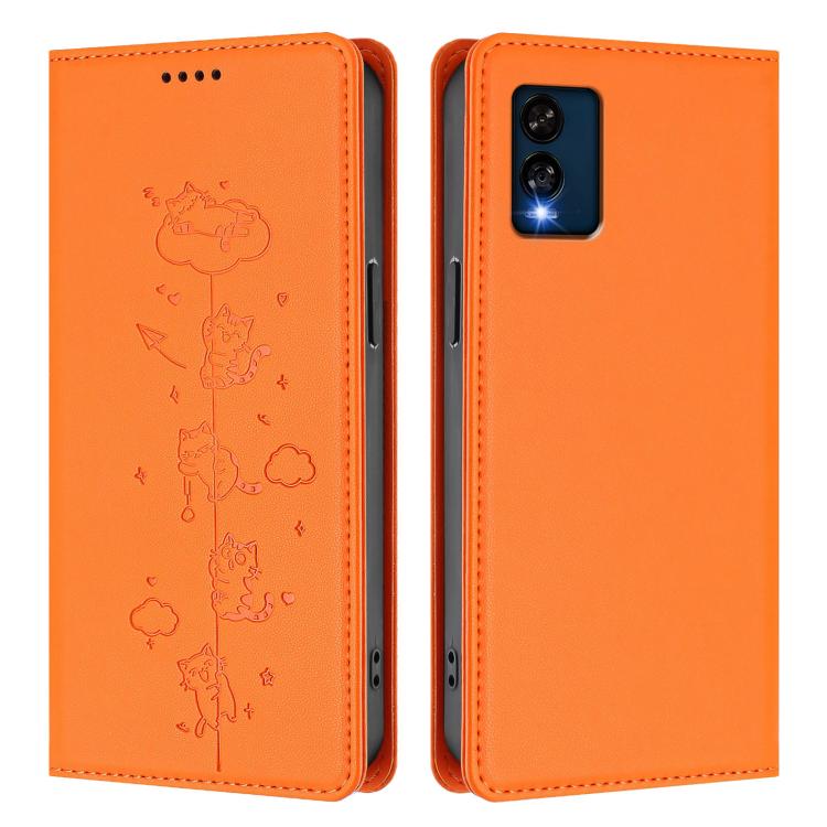 For BLU View Speed 5G Cute Cats Embossed Magnetic RFID Vegan Leather Phone Case
