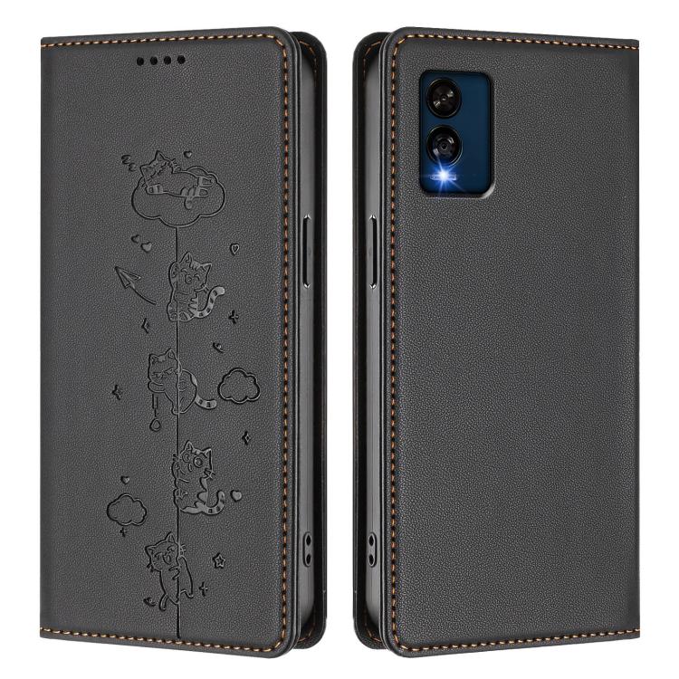 For BLU View Speed 5G Cute Cats Embossed Magnetic RFID Vegan Leather Phone Case