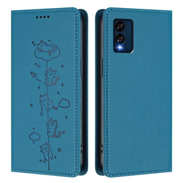 For BLU View Speed 5G Cute Cats Embossed Magnetic RFID Vegan Leather Phone Case